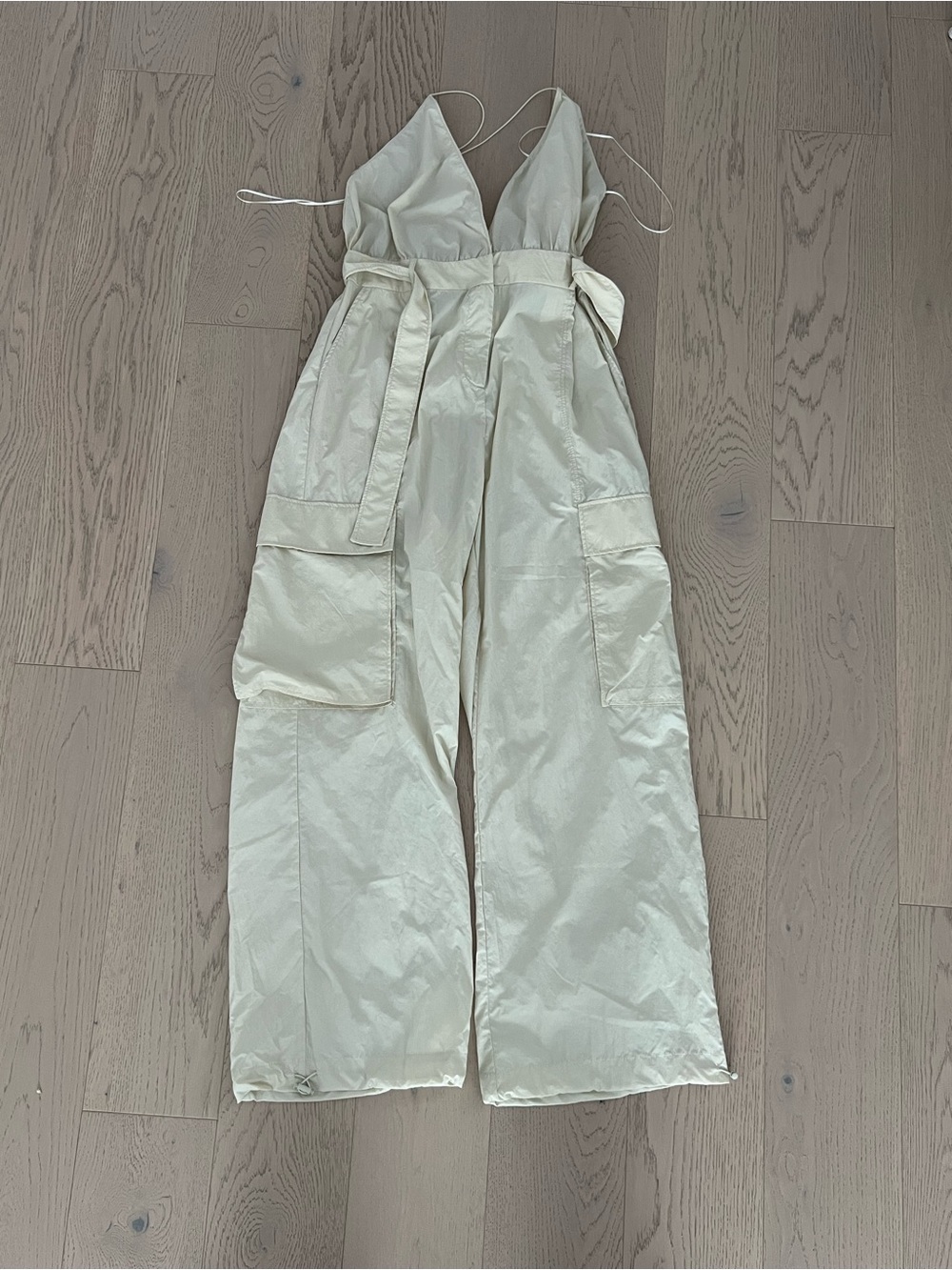 Zara Cream Wide-Leg Utility Jumpsuit